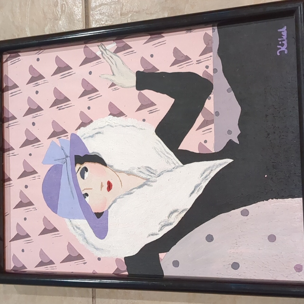 Vintage Art Deco Oil Painting On Canvas "Fashionable Woman" Signed By Artist - Picture 6 of 6
